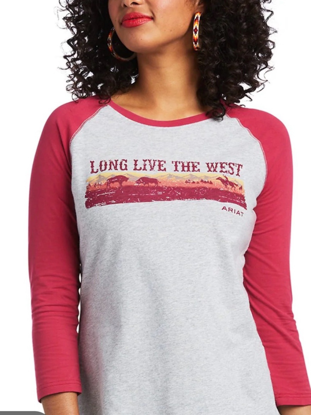 Ariat Women's 'Long Live The West' Raglan Tee - Red/Gray
